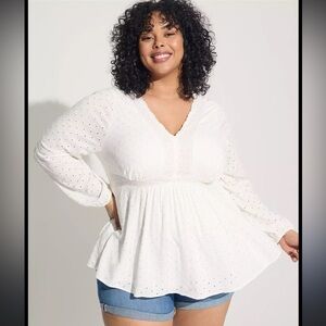 Torrid Cream Eyelet V-Neck Blouse
